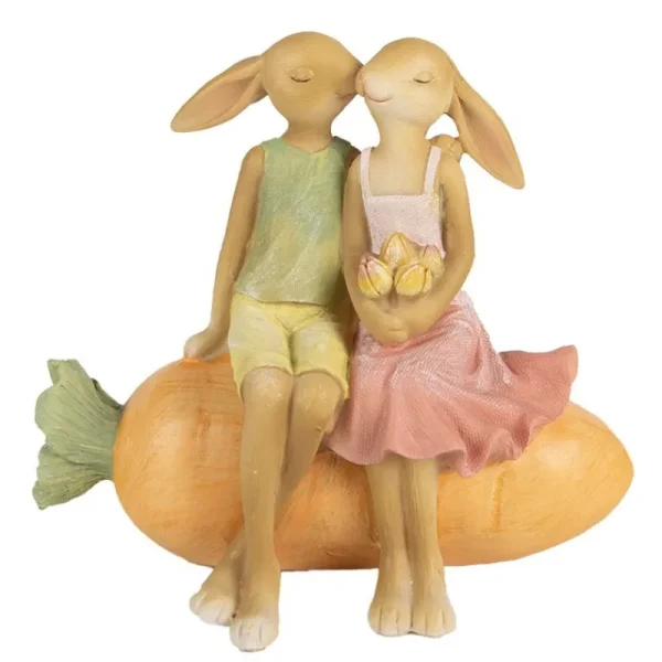 Clayre&eef Pasqua>Conigli su Carota 17x10x15 cm