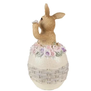 Clayre&eef Pasqua>Coniglietto in uovo con fiori 6x6x13 cm