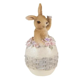 Clayre&eef Pasqua>Coniglietto in uovo con fiori 6x6x13 cm