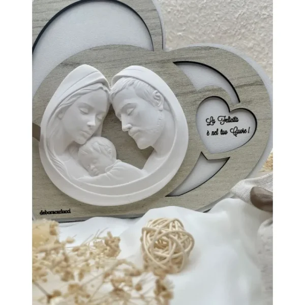 DeboraCarlucci Comunione | Battesimo E Nascita>Icona Sacra Famiglia Cuore Personalizzabile 22,5x22,5 cm