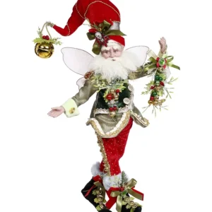 Mark Roberts Natale>MED JINGLE BELLS SANTA FAIRY GRN/RD CM 38 Limited Ed.