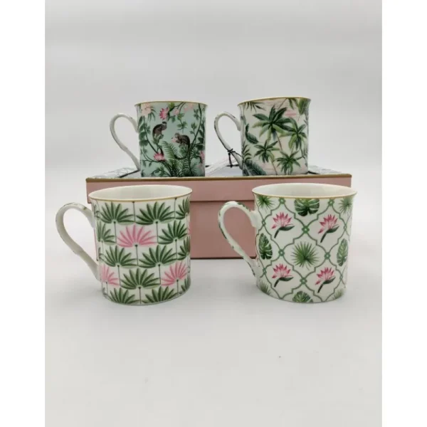 EasyLife Tazze>Set 4 Mug Tropical in Porcellana - Idea Regalo Unica