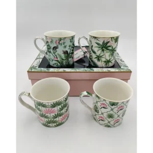 EasyLife Tazze>Set 4 Mug Tropical in Porcellana - Idea Regalo Unica