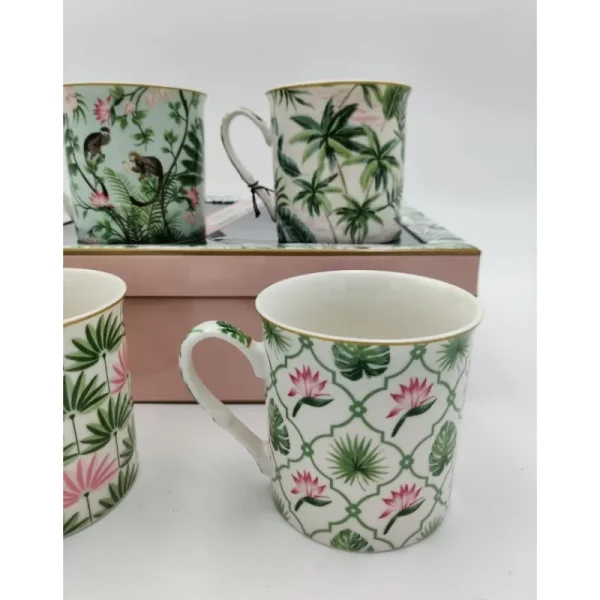 EasyLife Tazze>Set 4 Mug Tropical in Porcellana - Idea Regalo Unica