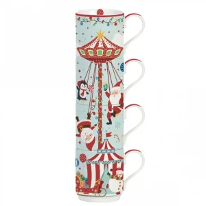 EasyLife Natale>Set 4 tazze impilabili 275 ml in porc.in color box SANTA'S CAROUSEL