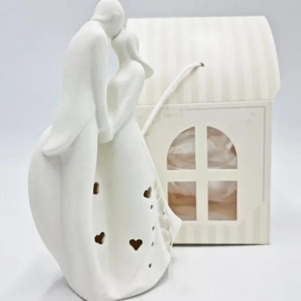 Cherry and Peach Matrimonio>Statua Sposini Ceramica con Cuore e Led - Bomboniere Uniche