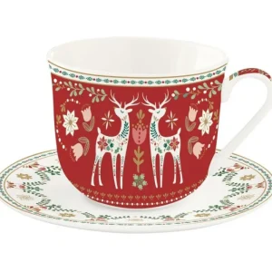 EasyLife Natale>Tazza colazione con piattino in 400 ml CHRISTMAS FOLK